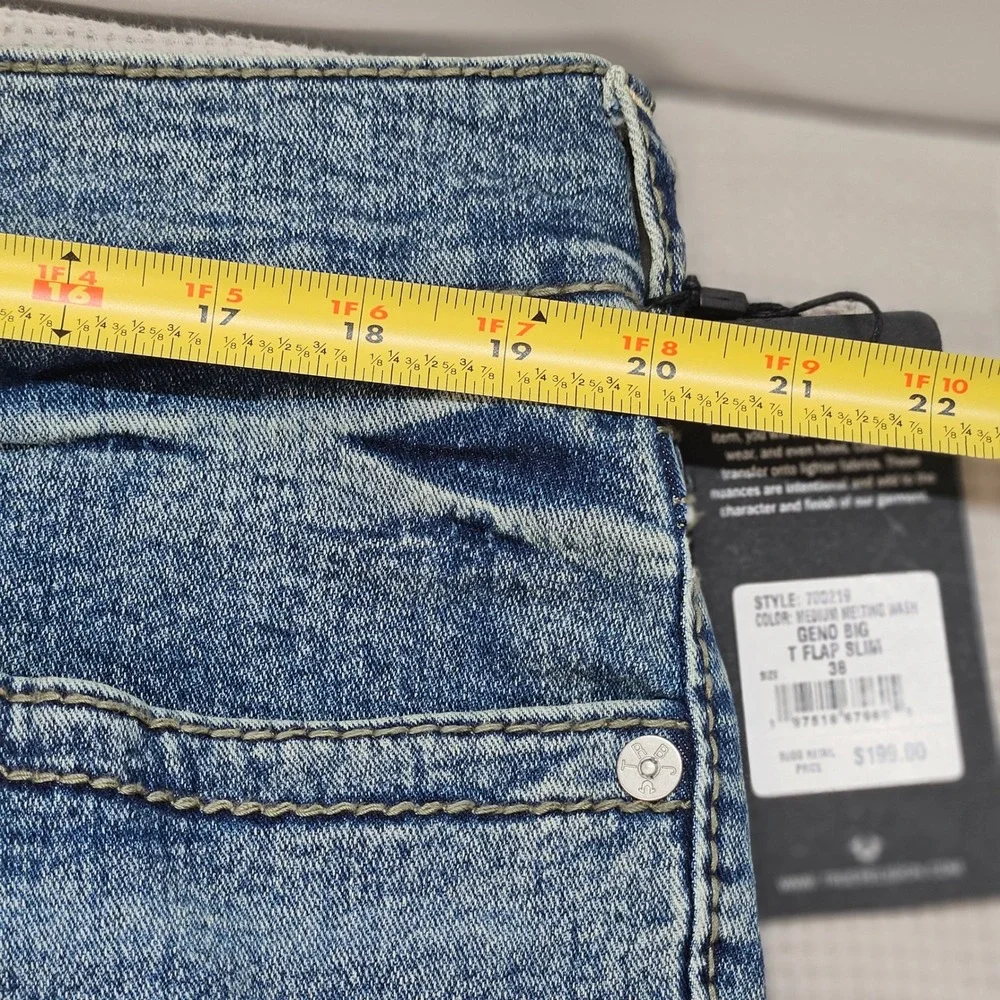 True Religion Geno Big T‎ Flap Slim Jeans 38 Medium Melting Wash 700219 Mens NEW